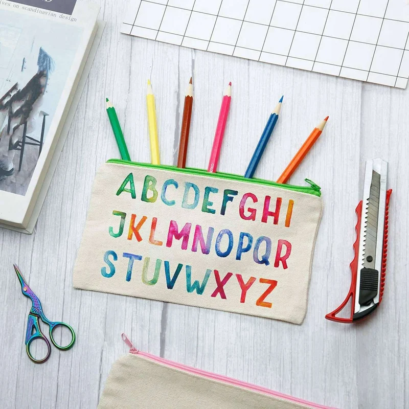 Hot TTKK 40 ชิ้นผ้าใบแต่งหน้ากระเป๋าผ้าใบซิปกระเป๋ากระเป๋าดินสอ DIY Craft กระเป๋าสําหรับเดินทาง DIY Craft โรงเรียนสีสัน Zippe