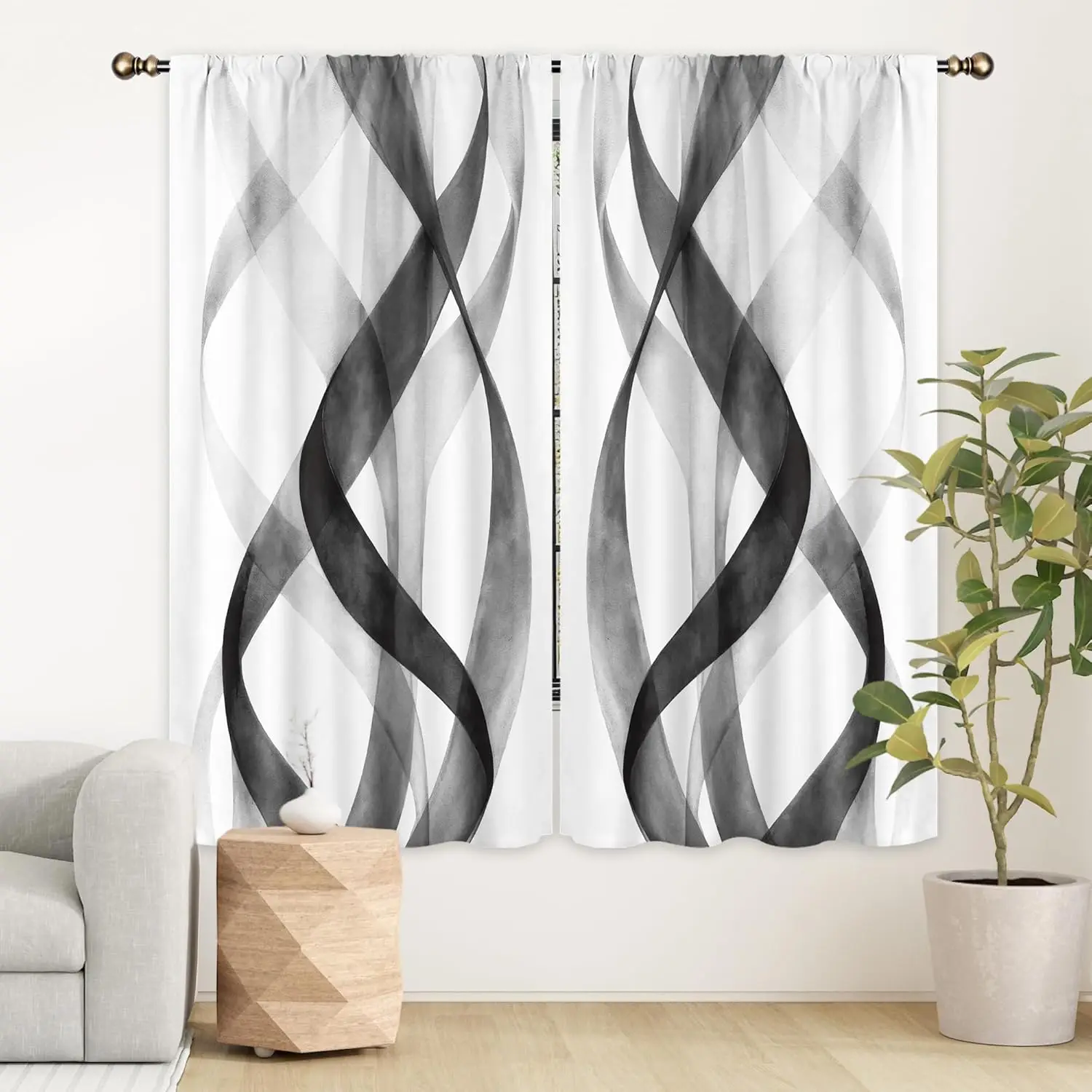 LIGHTINHOME Black Striped Curtains 42Wx63H Inch Abstract Geometric Modern Gray Spiral Minimalist Simple Contemporary 2 Panels