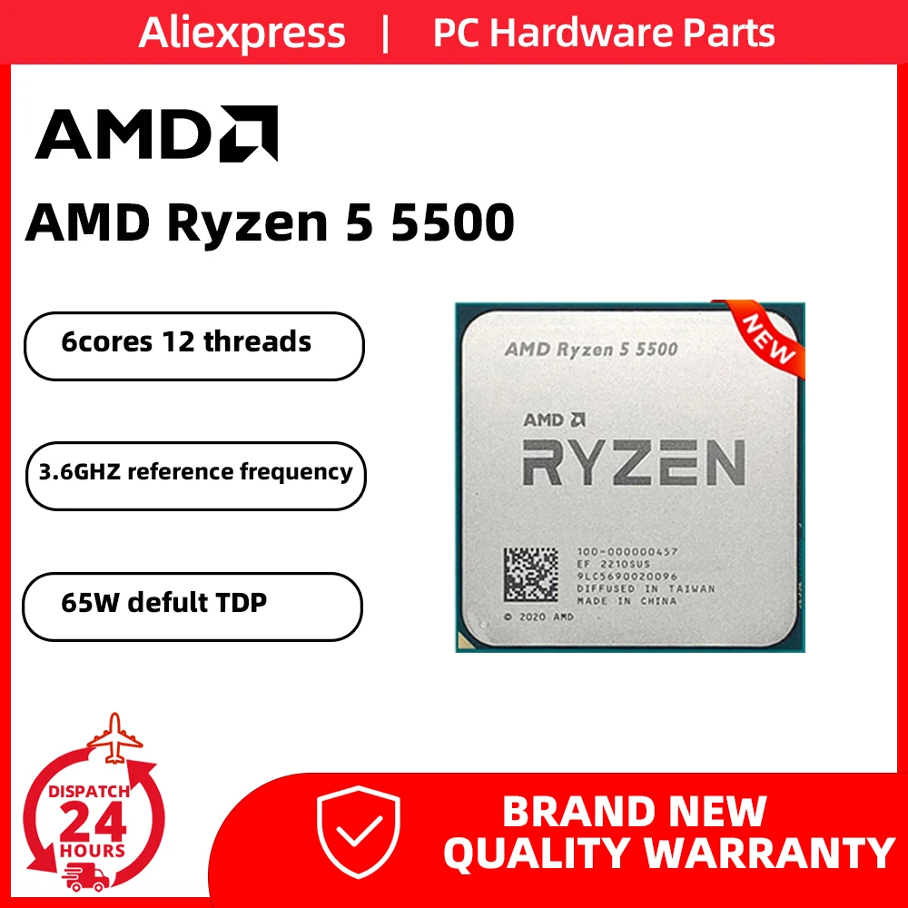 AMD New Ryzen 5 5500 CPU 3.6GHz 6-core 12-thread Am4 processor R5 5500 7NM 65W L3=16M For B450m B550m Motherboard Memories Kit