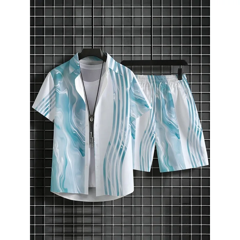 Summer Men Two Piece Printed Shirt Shorts Set Quick Dry Lightweight Comfortable Beach Resort Swim Pool Vacation Travel Matching view 3