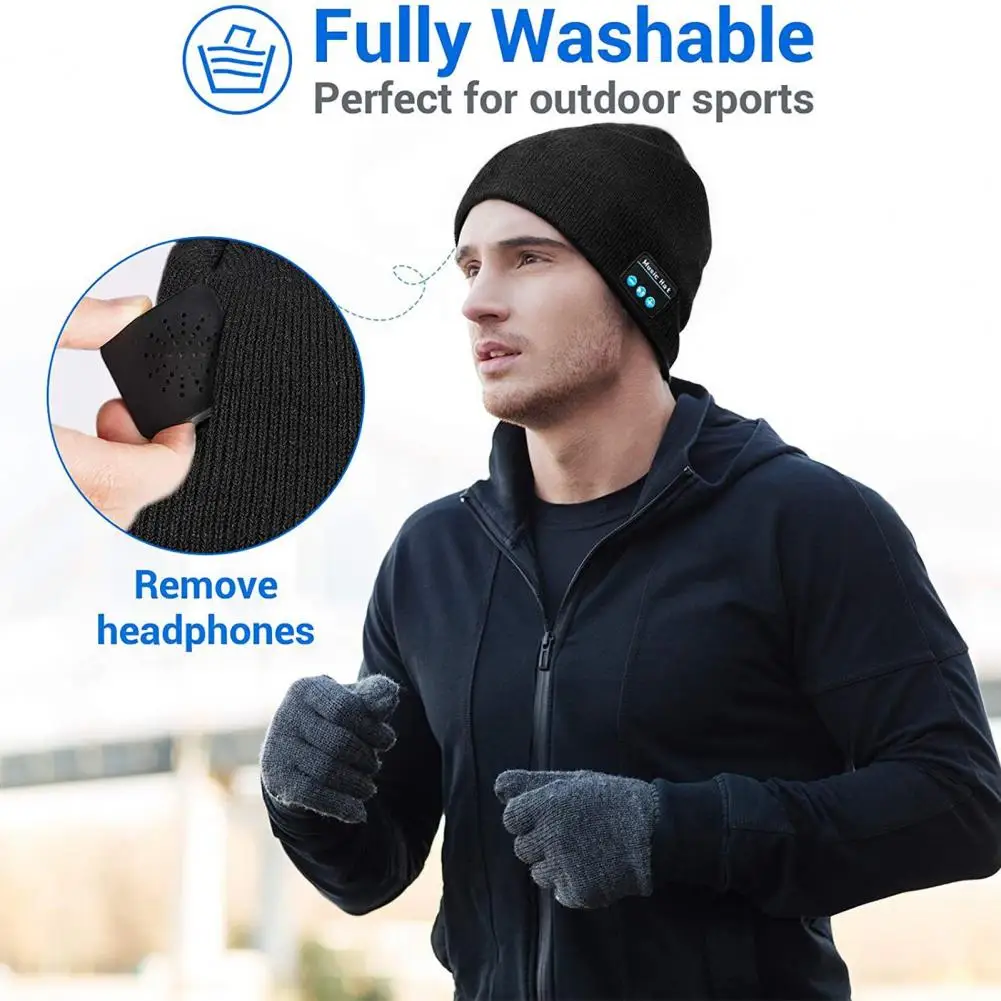 1 Set Knitted Hat with Gloves Bluetooth-compatible Wireless Headphone Beanie Hat USB Charging Headset Hat for Music Call