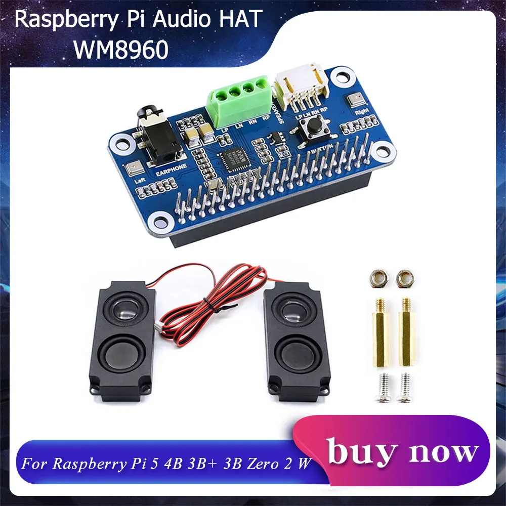 

Звуковая карта Raspberry Pi WM8960, Hi-Fi Звуковая карта со стереокодированием, декодированием, воспроизведением записей, динамиками для Pi 4B 3B + 3B Zero 2 Вт