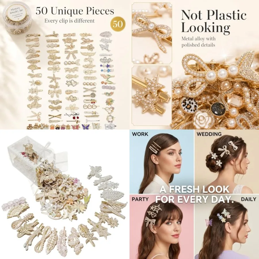 50 Piece Assorted Hair Clips Set for Women