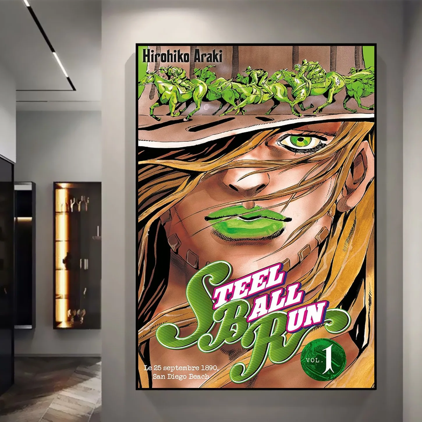 

JoJo's Bizarre Adventure Steel Ball Run Gyro Zeppeli Frameless Canvas Print - Manga Cover Art Wall Art for Bedroom HD Print