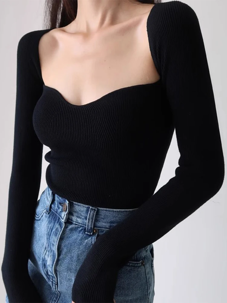 

Sexy Knitted Base irt Women's New Spring Autumn Outerwear Baring Collar Underwear Winter Innerwear Commute Sle Korean Ver...