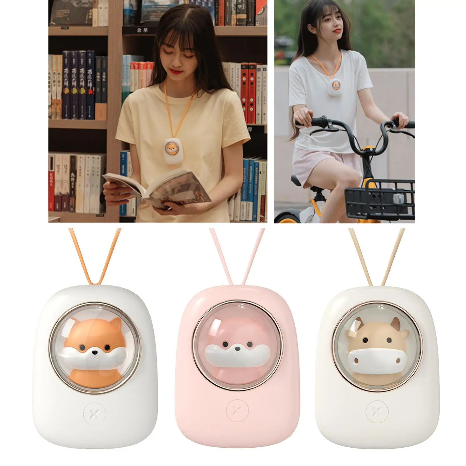 مروحة معلقة الرقبة مع ضوء الليل ، حر اليدين للأطفال ، لطيف ، السفر ، في الهواء الطلق