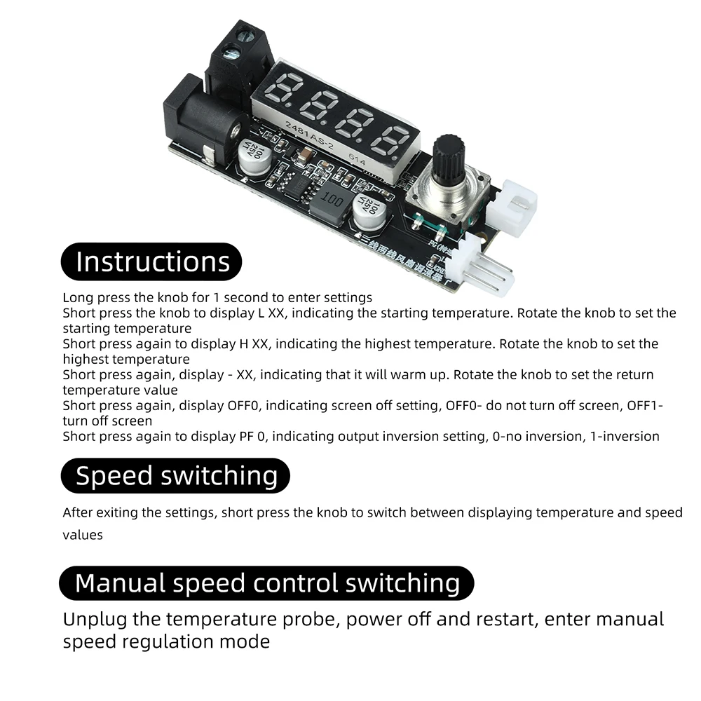 Digitaler Lüfterdrehzahlregler mit Einstellbarer Spannung, 2-Draht/3-Draht Motorsteuerung für Serverraum-Aquarium-Kühlsysteme – Detail 9