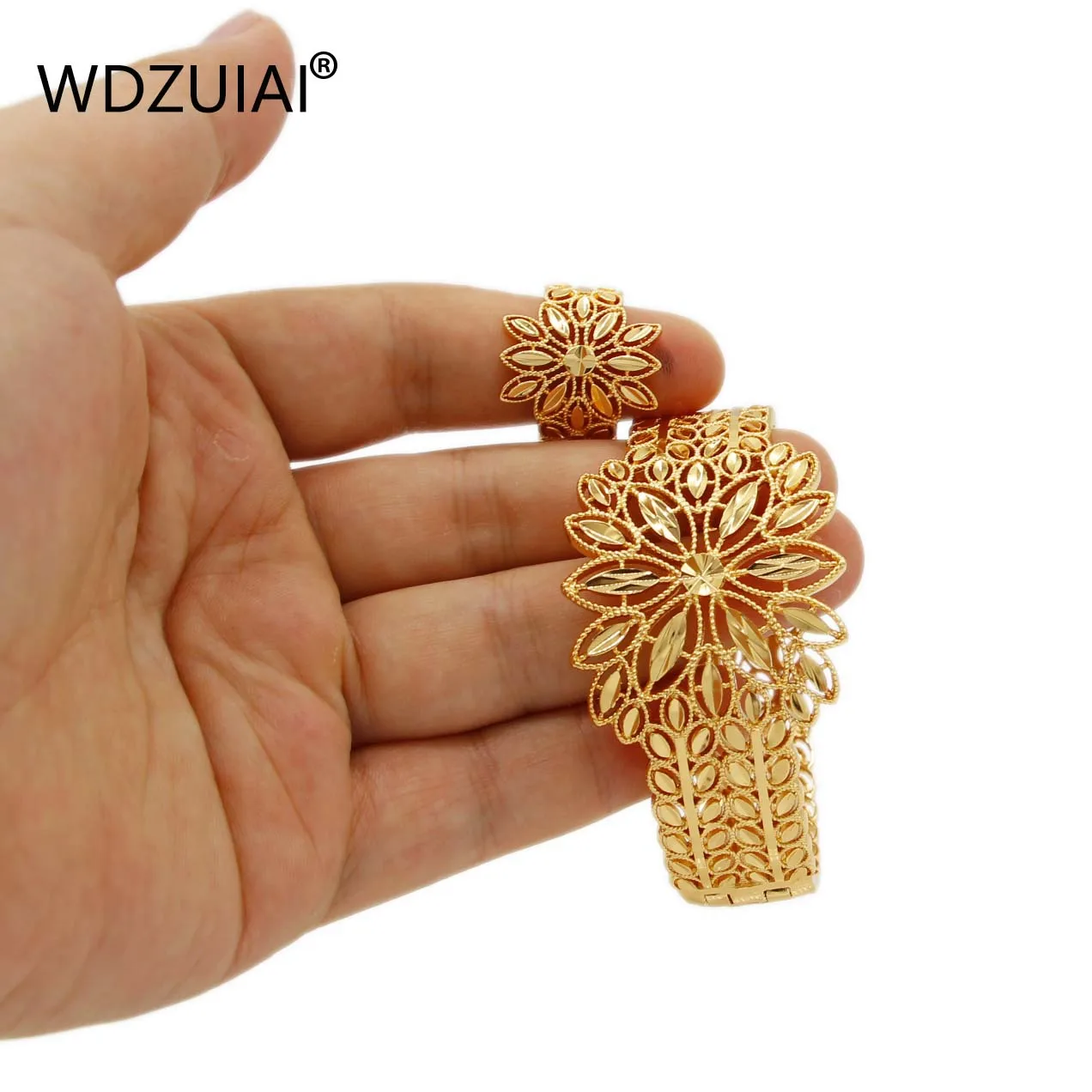 WDZUIAI New Fashion Can Open Bracelet and Ring Set Jewelry Dubai Arab Women Bridal Wedding Jewelry Hand Bangle Christmas Gifts