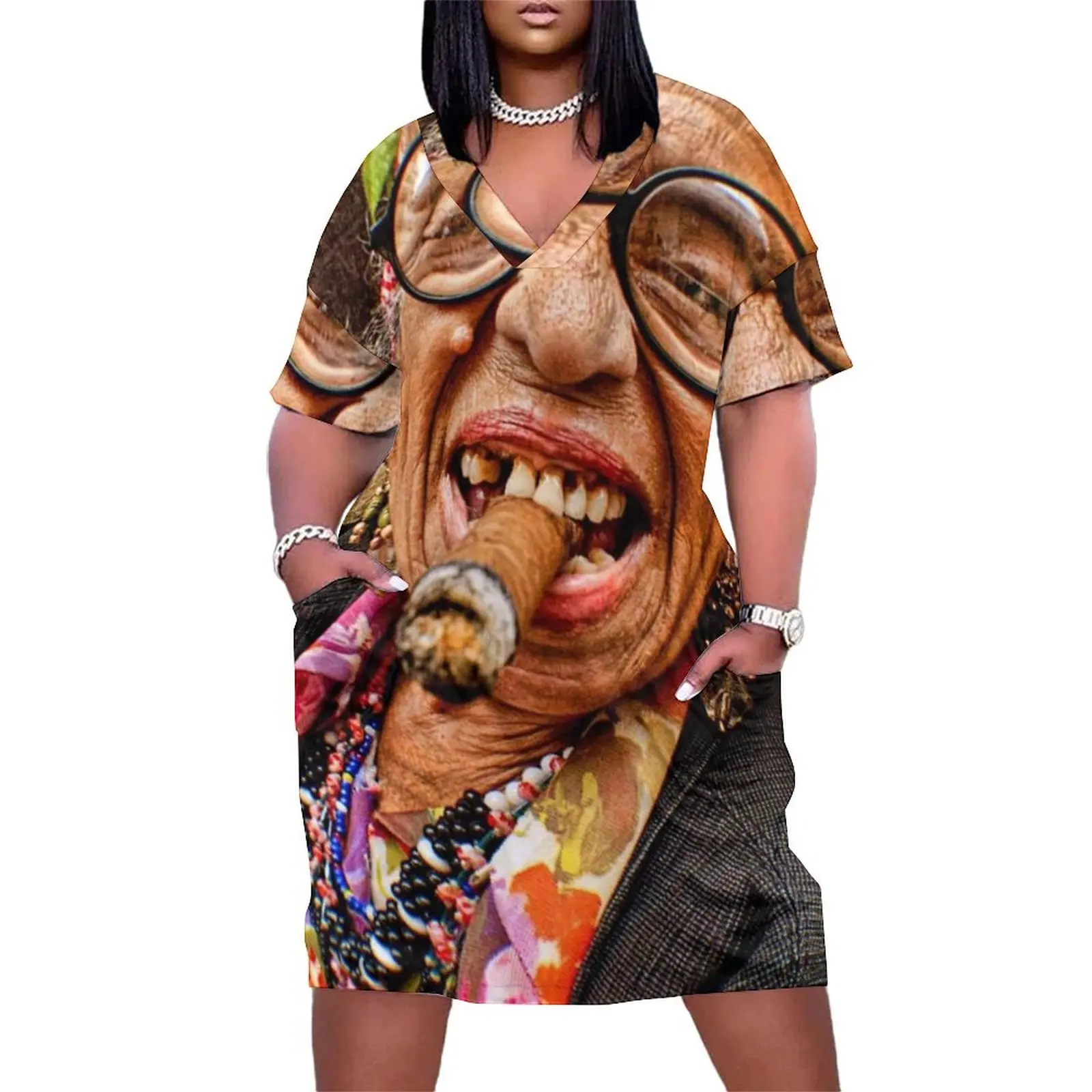 

Cuba - old lady Loose Pocket Dress Long dress woman Women's evening dress