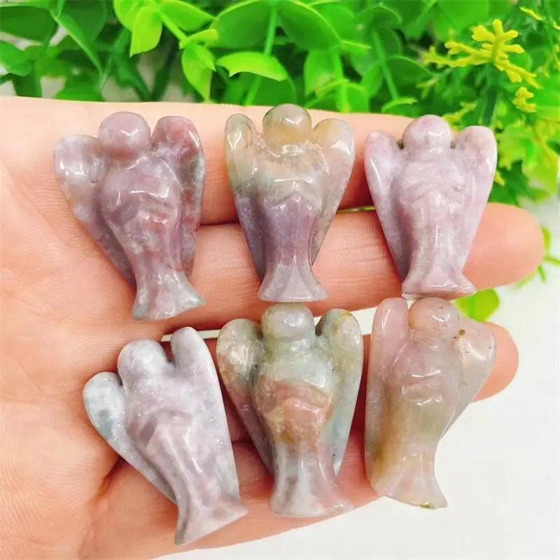 

5pcs Natural Ocean Jasper Angel Figurine Hand Carved Healing Stone Gemstone Reiki Home Decor Crystal Craft Gift 2.8CM