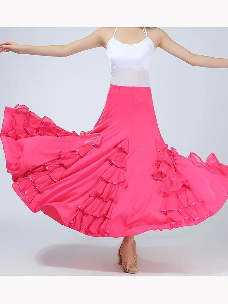 New Women Modern Dance Skirt Long Ruffle Ballroom Skirts Flamenco Dance Costume Spanish Flamenco Dress Waltz Large Swing Skirt