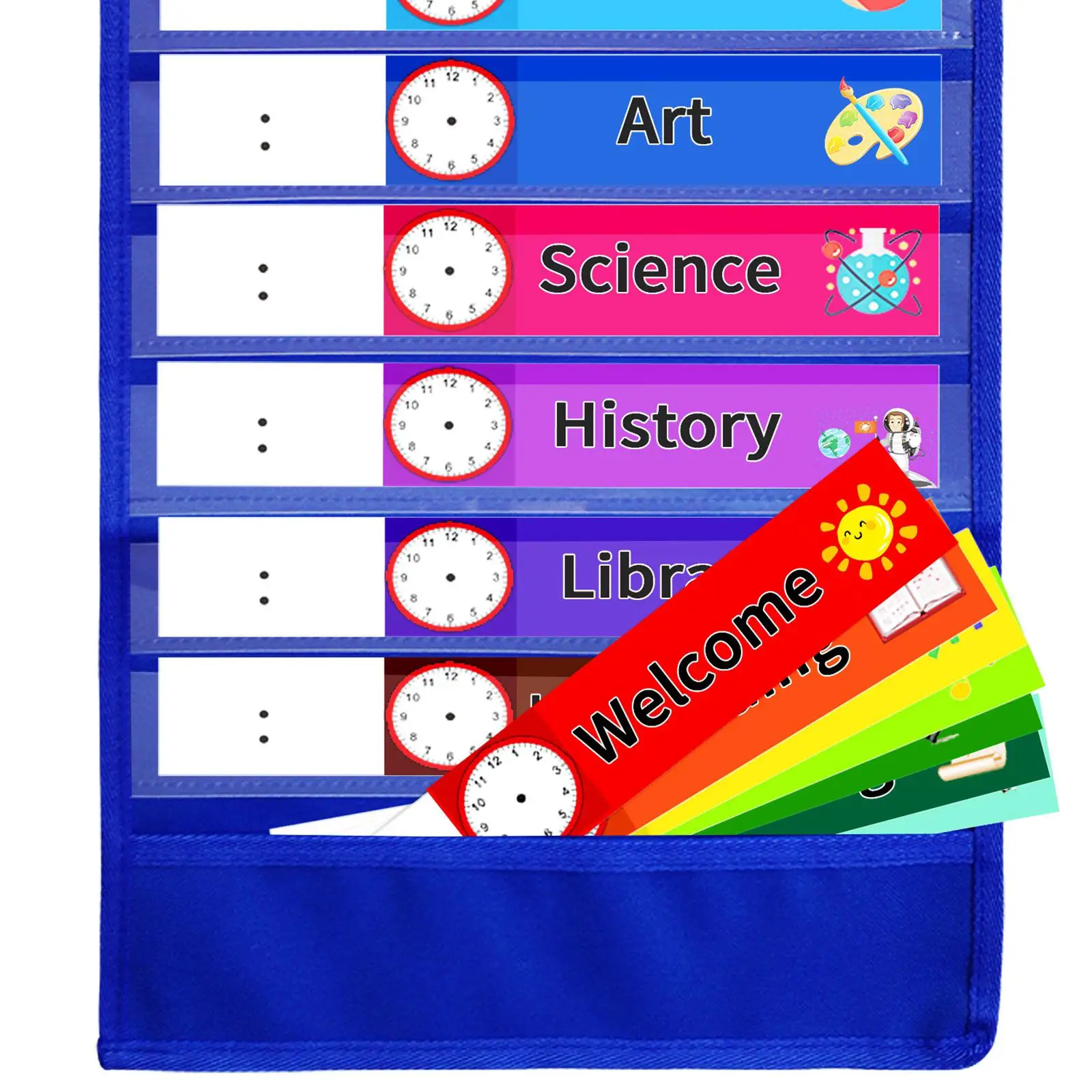 Oxford Cloth Schedule Chart with 13 Subject Pockets and 5 Blank Cards for School Supplies and Home Use