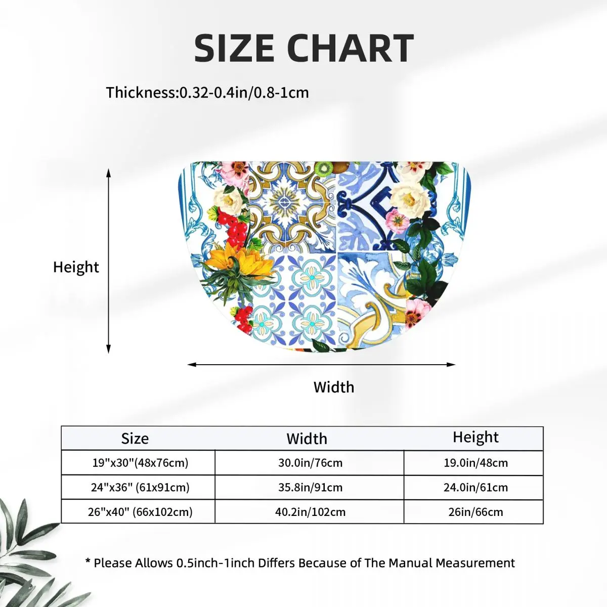 Sicilian Tiles,mediterranean,mosaic,lemons Flannel Half Round Doormat Non Slip Bathroom Mat Absorbent Floor Carpet for Garage
