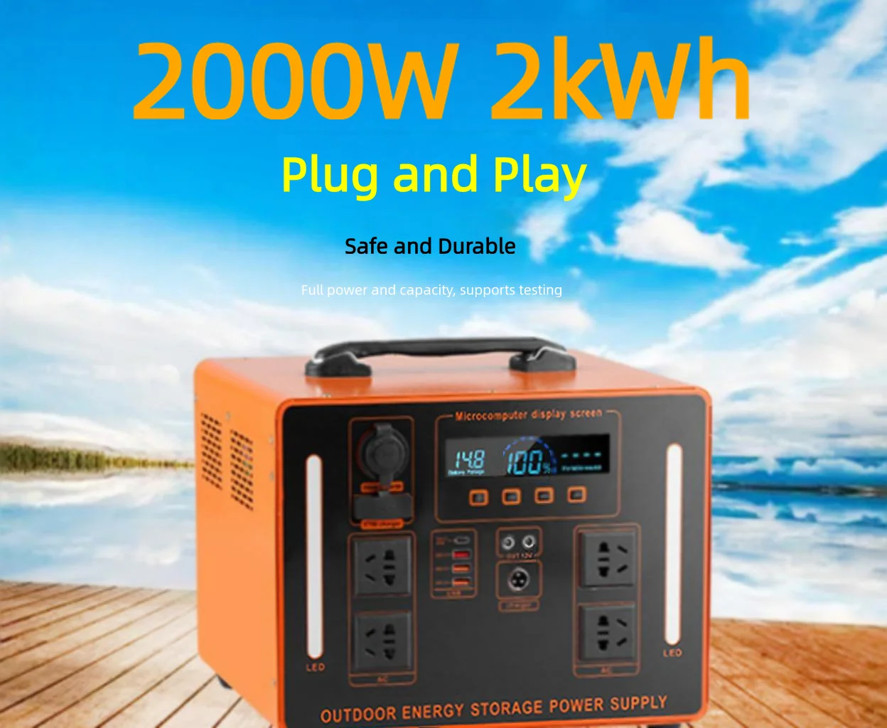 Outdoor Energy Storage Power Station, High Power Portable, Pure Sine Wave Output. Suitable for Household Emergency, Camping, Sta