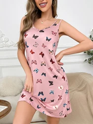 Women's new style halter nightdress butterfly print double strap skirt casual home wear