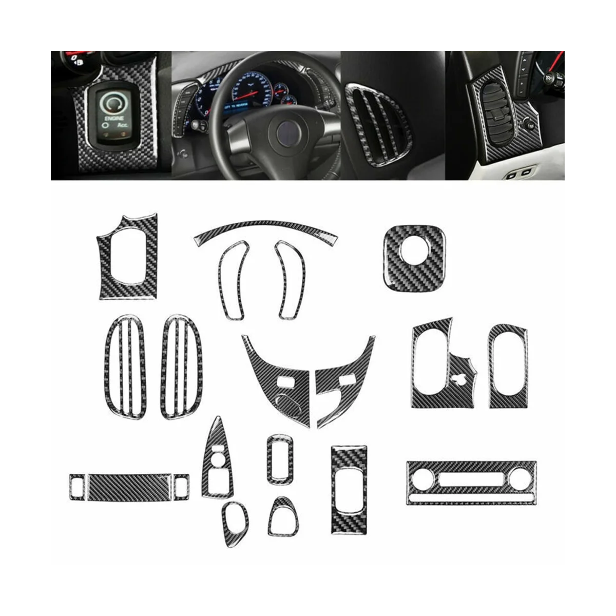 For Chevrolet Corvette C6 2005-2007 Carbon Fiber Full Interior Set Trim Cover Decoration Sticker Car Accessories - 21PCS image 3