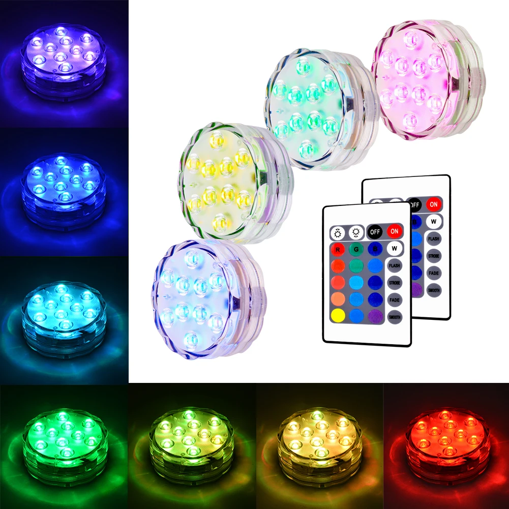 4 Packed Submersible Lights RGB Water-resistant IP67 With Remote Control Floral Decoration for Aquarium Pond Vase Base Party