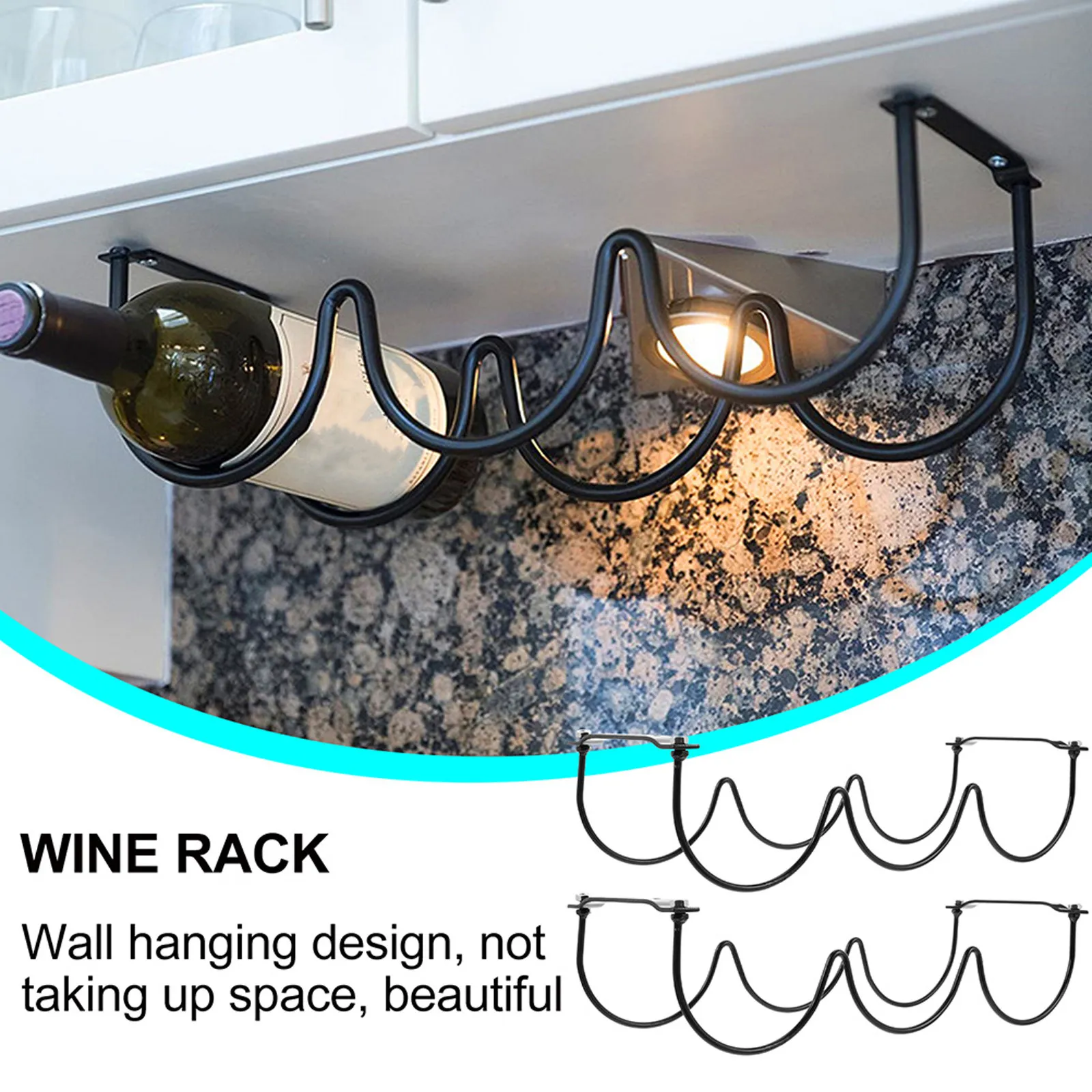1Pcs Sturdy Iron Wine Hanging Rack Under Cabinet Wave Groove Wine Organizer for Bottles Cans Jars Display Storage in Kitchen