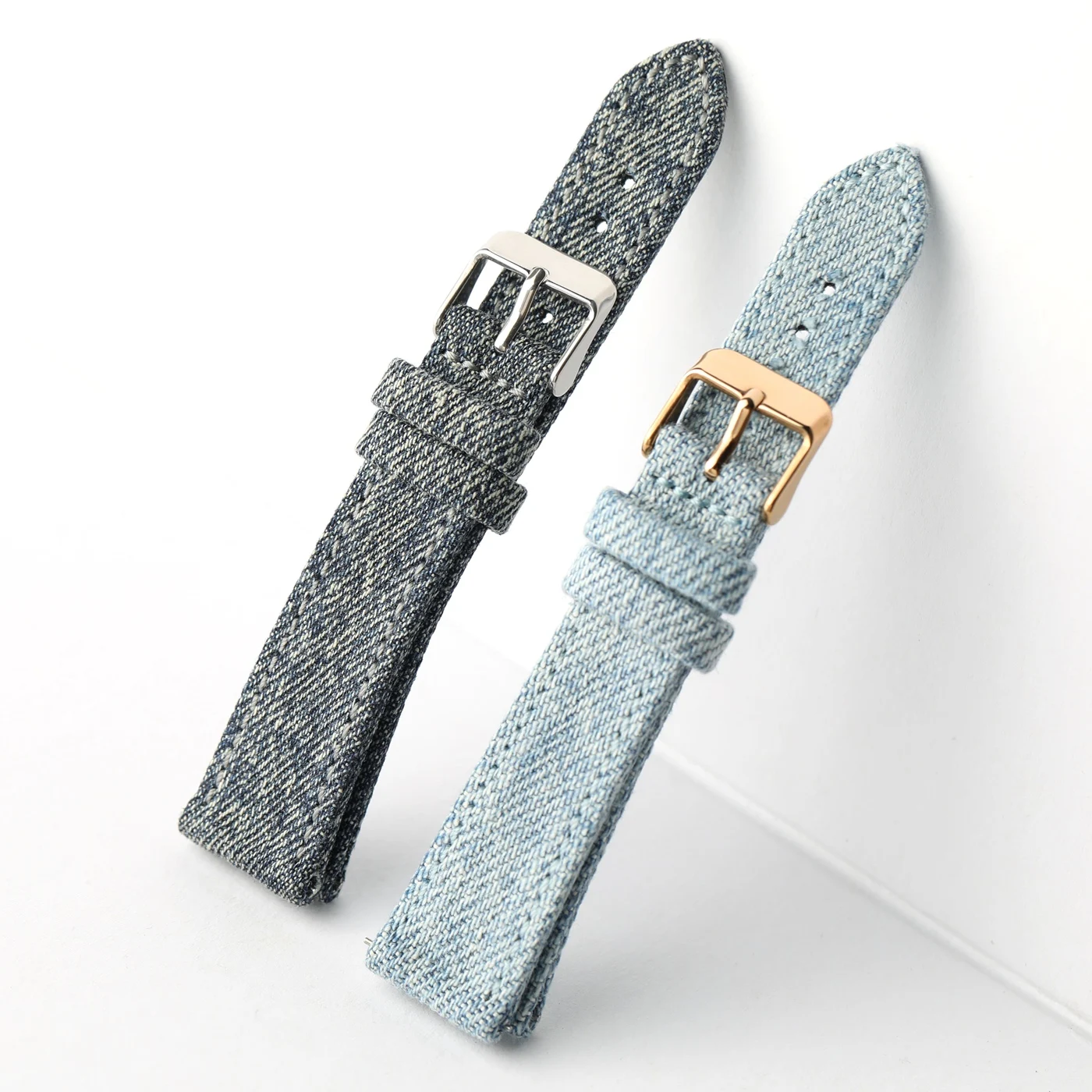Handmade Japanese denim strap, double-layer Gangshan strap 18 19 20 22MM soft quick release blue gray retro waterproof