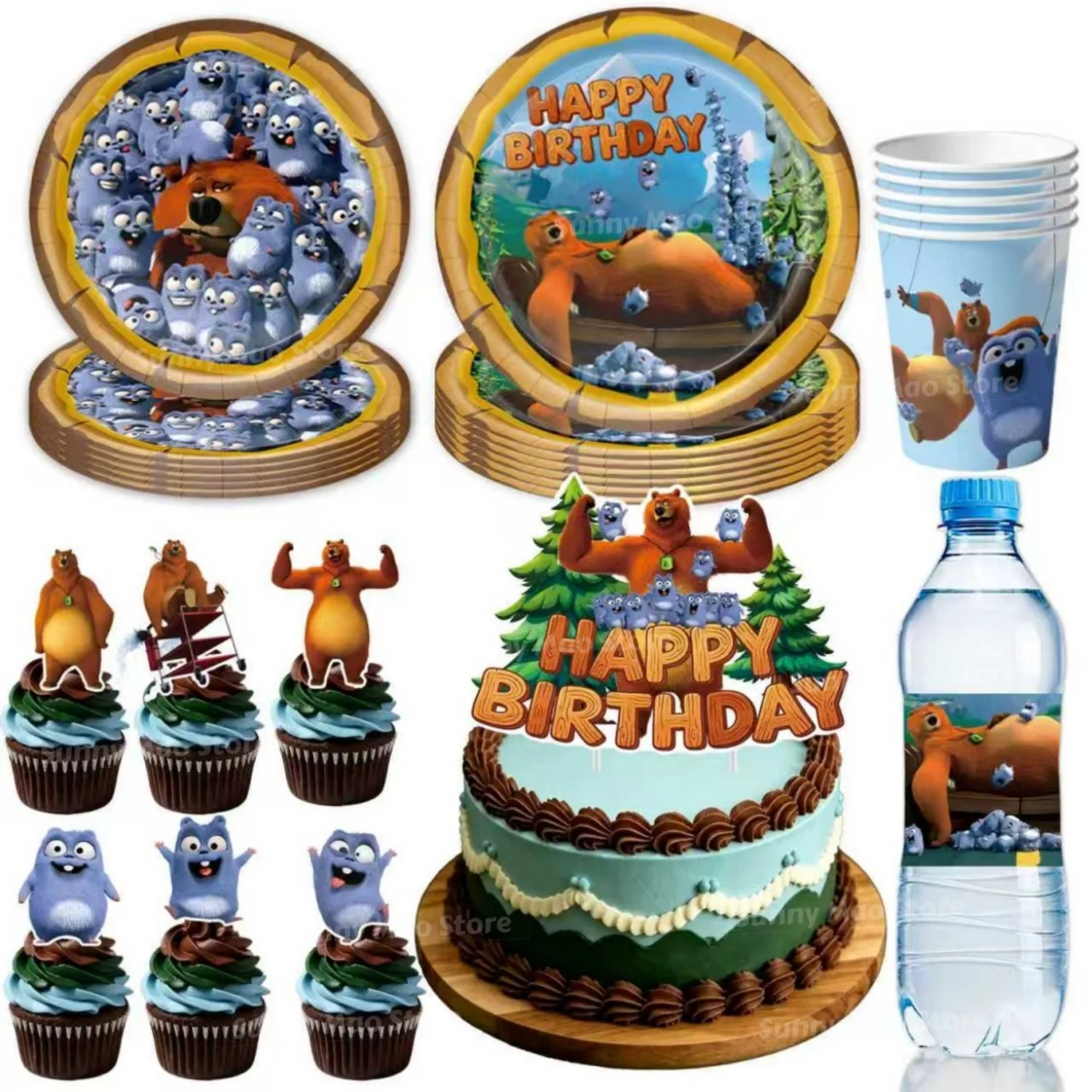 Decoraciones para fiesta de cumpleaños de Grizzly y los lemmings, plato de papel, globo, pancarta, adornos para pasteles, suministros para fiesta de baby shower para niños