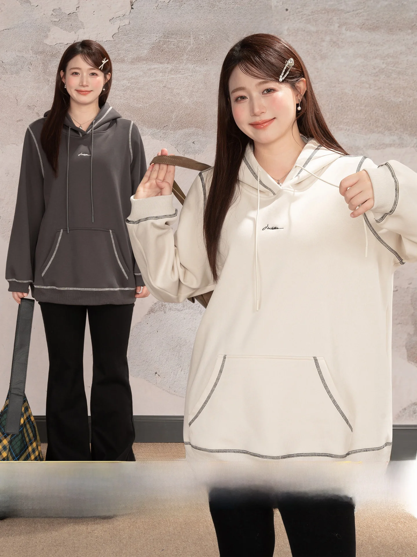 

Heynew plus Size Fce Lined Hoodie Lace Trim Lazy Sle Winter Casual Cotton Polyester Blend Women's Sweatirt