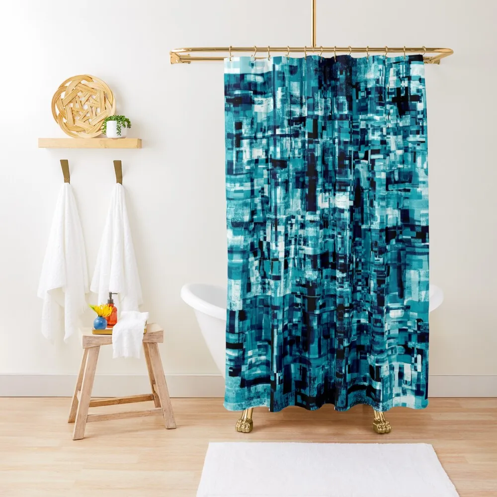 

Abstract Art Teal gray Geometric Shower Curtain Washable Waterproof Fabric Shower Cute Shower Bathroom Decor Curtain