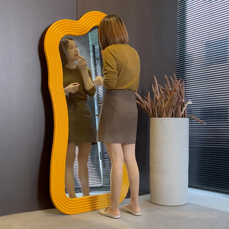 Minimal light luxury full-length mirror, special-shaped bedroom three-dimensional mirror