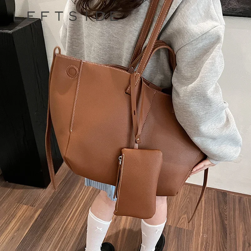 LEFTSIDE Large PU Leather 2 Pcs/set Shoulder Bags For Women 2024 Winter Y2K Trend Female Crossbody Bag Lady Handbags Tote Bag