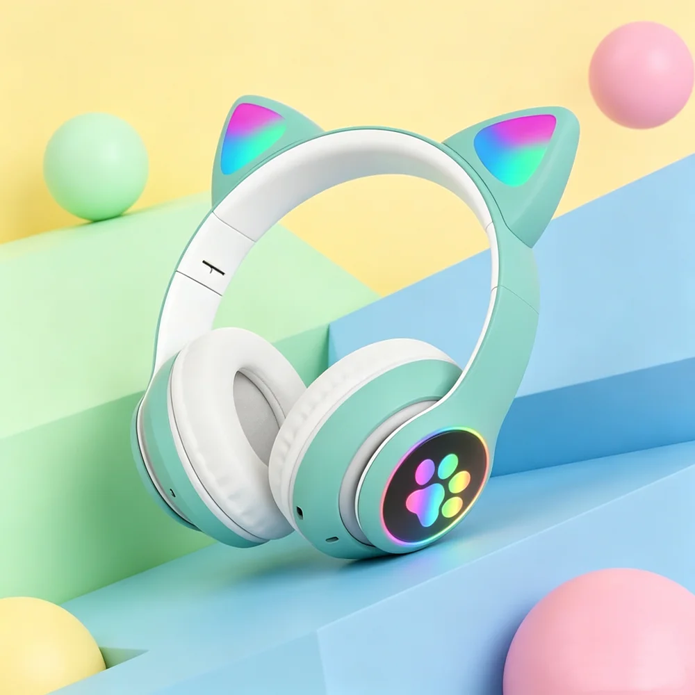 Home Office Headset - Wireless Headphone Cute Cat Bluetooth with