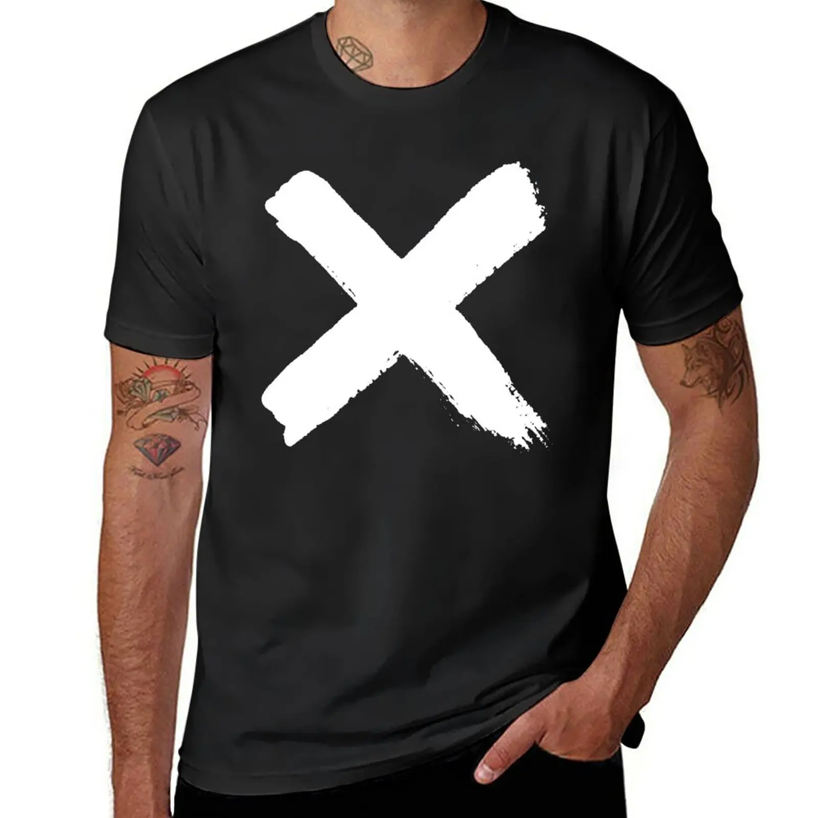 New White X plague painted cross no trespassing silence or censored symbol black background HD High Quality T-Shirt