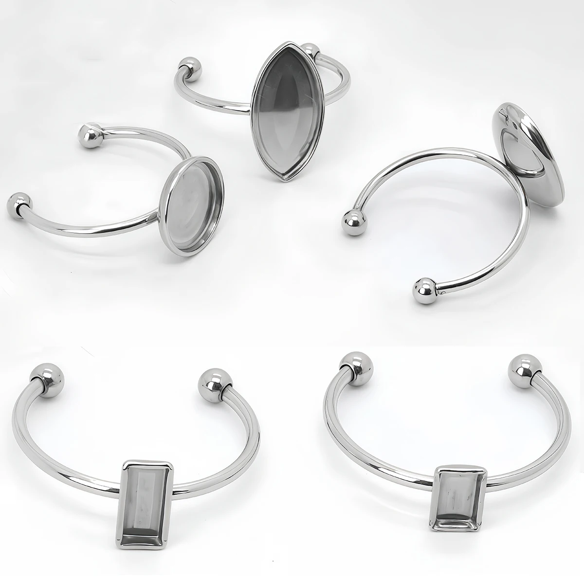 3/10 Stück Edelstahl Verstellbare Ringfassungen, Leere Basis, Verschiedene Formen, Cabochon-Knopf-Fassungen für DIY-Schmuckherstellung – Detail 3