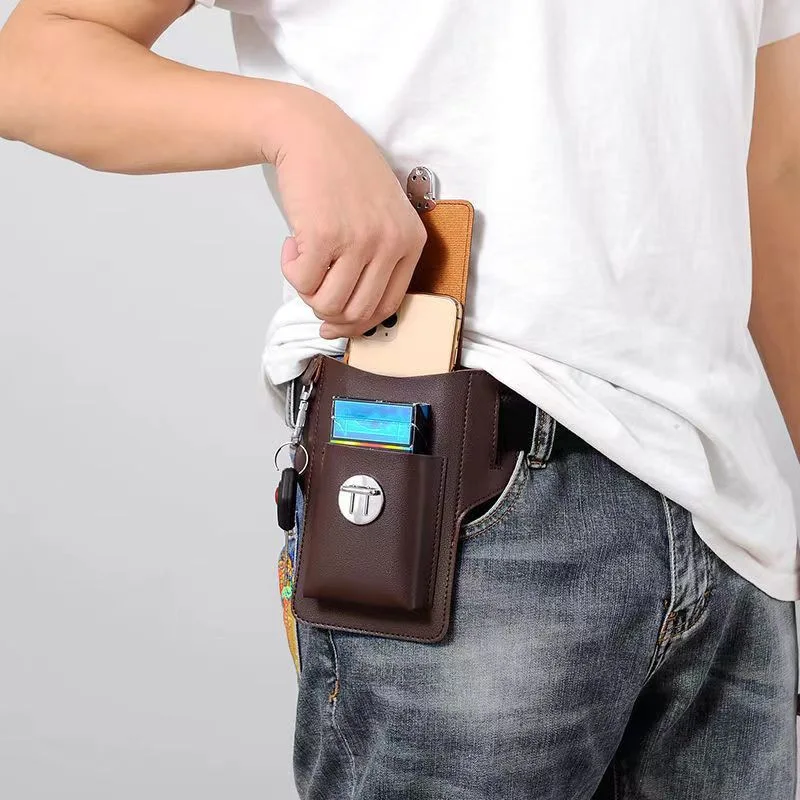 Conveniente bolsa de celular para homens, cinto de cigarro resistente ao desgaste, saco de cintura pendurado, canteiro de obras, titular do cartão do cigarro