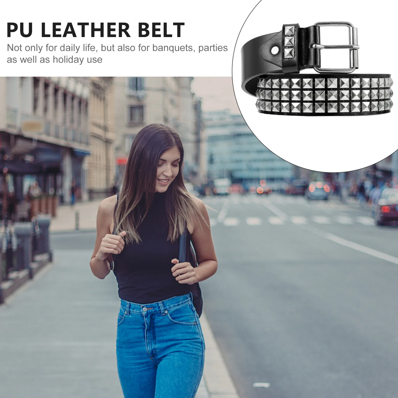 1 قطعة حزام برشام PU عصري حزام خصر مزخرف متين إكسسوار أنيق لحزام الخصر اليومي للحفلات والولائم