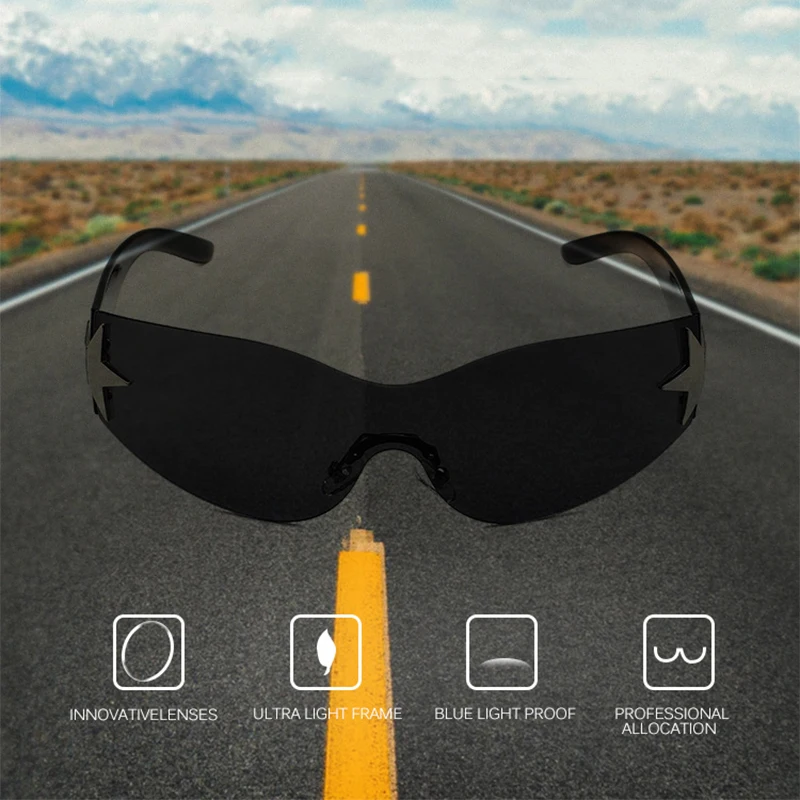 بدون شفة قطعة واحدة النظارات الشمسية للنساء والرجال ، فاسق ستار الديكور ، نظارات حملق ، معدات موتو ، UV400 ، والأزياء ، Y2K