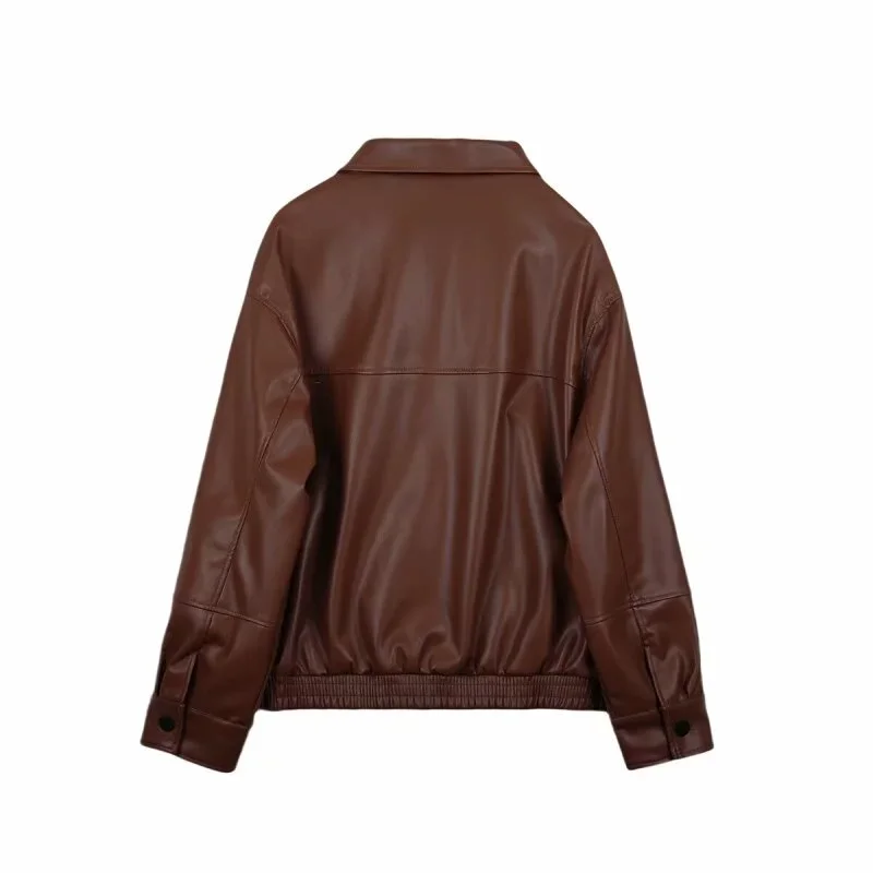 سترة نسائية من الجلد الصناعي معطف عصري رائع على طراز Moto ملابس الشارع الشهير بأكمام طويلة ملابس خارجية بسحاب معطف بسيط للشتاء