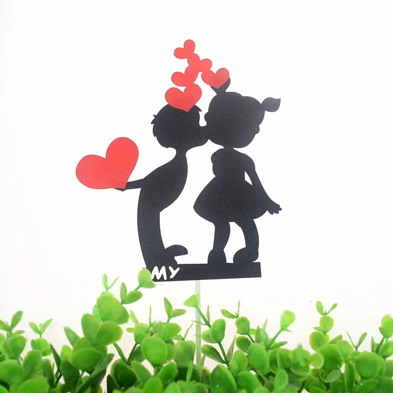 케이크 토퍼 레드 하트 플래그, DIY 생일 웨딩 발렌타인 데이 기념일 장식, 파티 컵케이크 베이킹 장식, 블랙