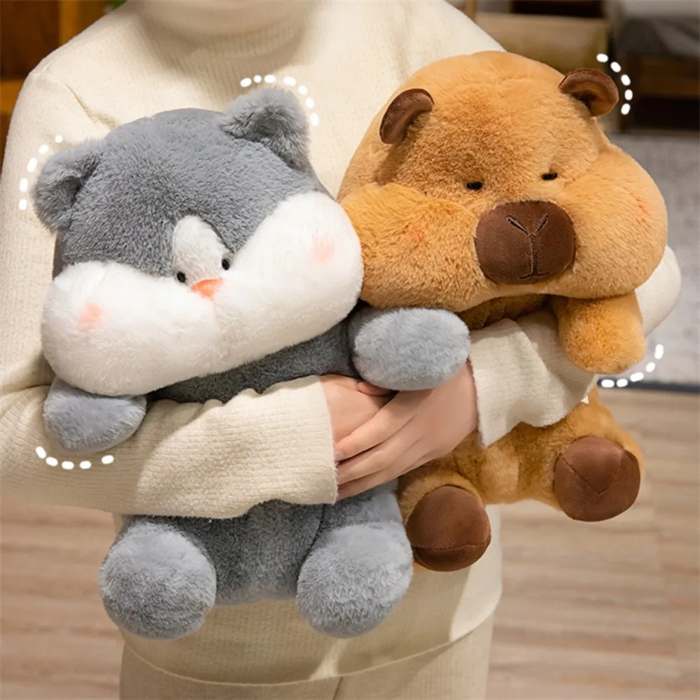 Cartoon Capybara Plush Doll Simulation Fluffy Siberian Husky Plush Toy Soft Cute Capibara Fluffty Doll Home Decor