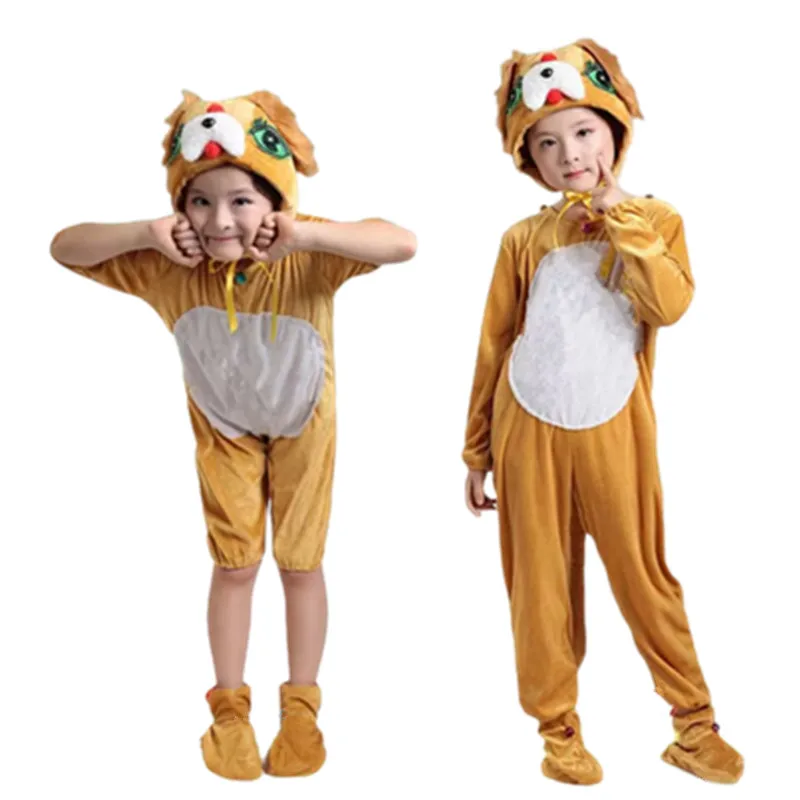 Costume per cani Unisex marrone giallo per bambini manica lunga Cartoon Cute Animal Clothing Suit School Dance