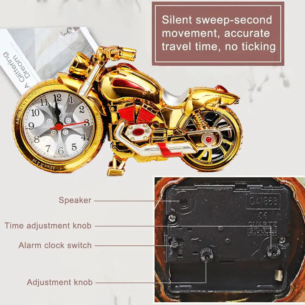 Motorcycle Shape Alarm Clock for Kids - Fun Bedside Wake Up Clock, Loud Ringing for Heavy Sleepers, Cool Desk Decor for Boys