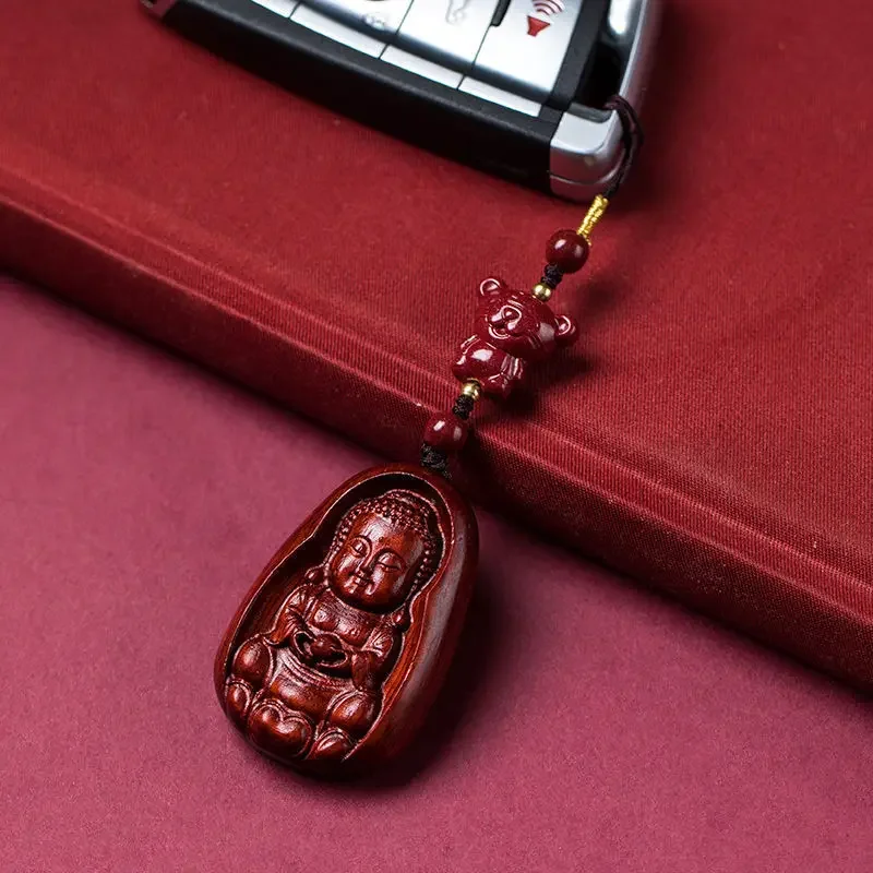 Natural cinábrio buda chaveiro do carro para homens e mulheres, ano do dragão, zodíaco, seguro, boa sorte, pingente corrente do telefone, presente da criatividade