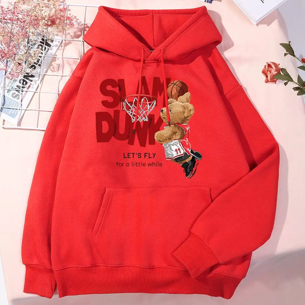 Teddy Bear Slam Dunk Let'S Fly For A Little While Male Hoodie Fleece Vintage Hoodies Classic Pocket Clothes Quality Fashion Tops