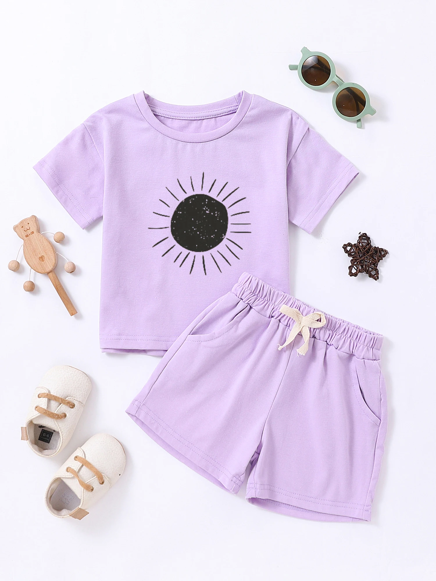 Toddle 2Pcs Sets Sun Print Summer New Kids Short sleeved T-shirt Fashion Casual Comfortable Children's Shorts Short sleeved Set