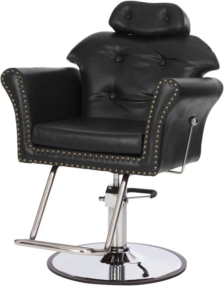 

Hydraulic Salon Chair with Adjustable Headrest, Tufted Back, Brass Trim, Durable Steel Base – NIN-9903-A