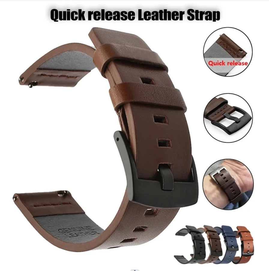 20mm 22mm Replacement Watchband for Huawei Watch GT Quick Release Genuine Leather Watch Strap for Samsung Galaxy Watch 42 46mm