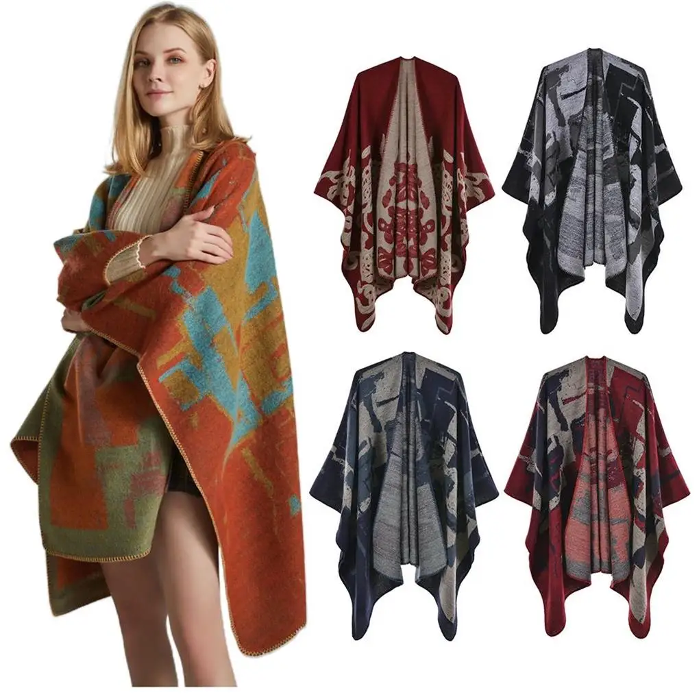 Neck Wrap Winter Scarf Warm Ponchos Multicolored Multifunctional Polyester