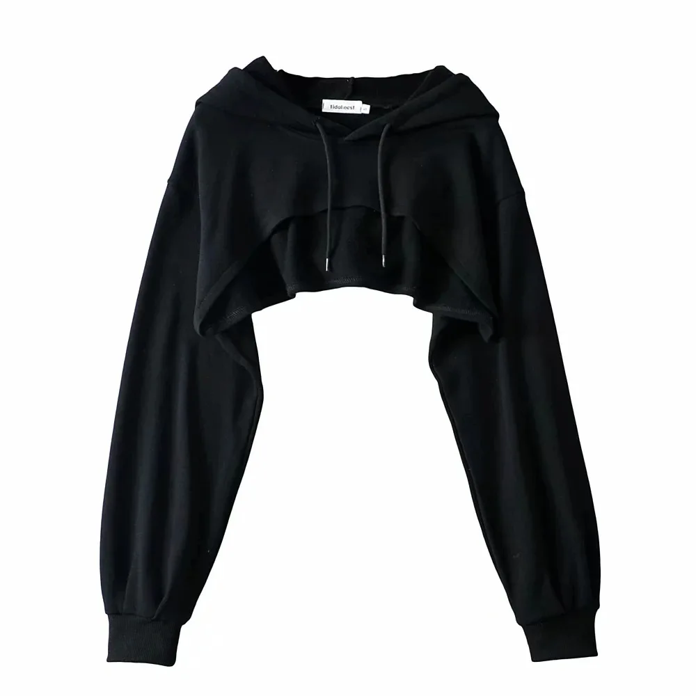 Short Hoodies Streetwear Women Solid Long Sleeve Casual Hoodied Tops Ladies Korean Fashion New Chic Loose Crop Sweatshirts 후드집업