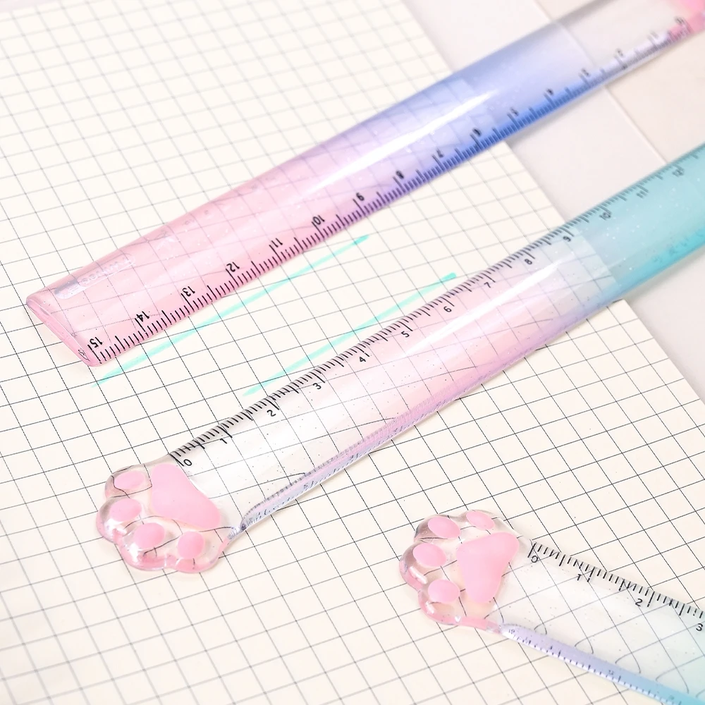 15cm Cat Claw Ruler Gradient Color Clear Scale Straight Measuring Rule Bookmark Stationery F7588