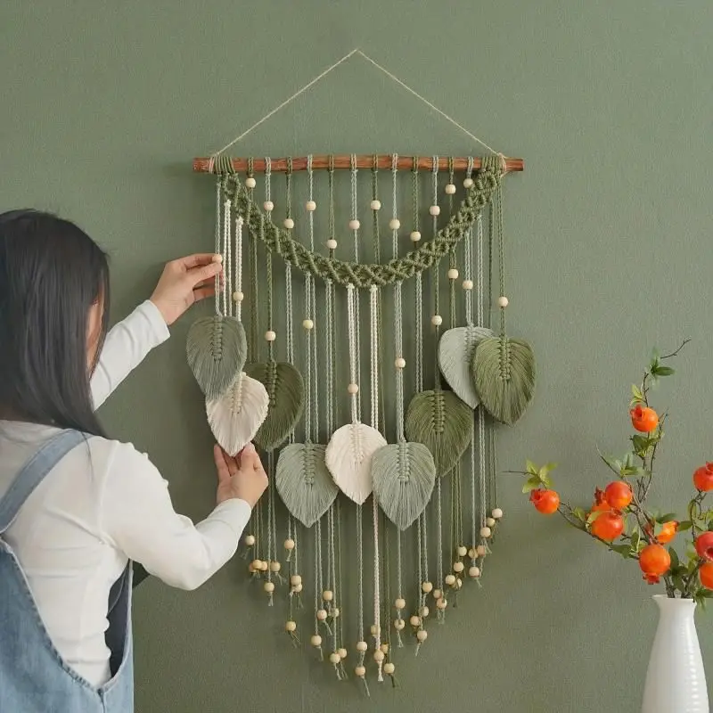 Creative Household Bohemian Handmade Weaving Colorful Leaf Tapestry Homestay Room Wall Hanging Weaving Decoration Tapestry LI648