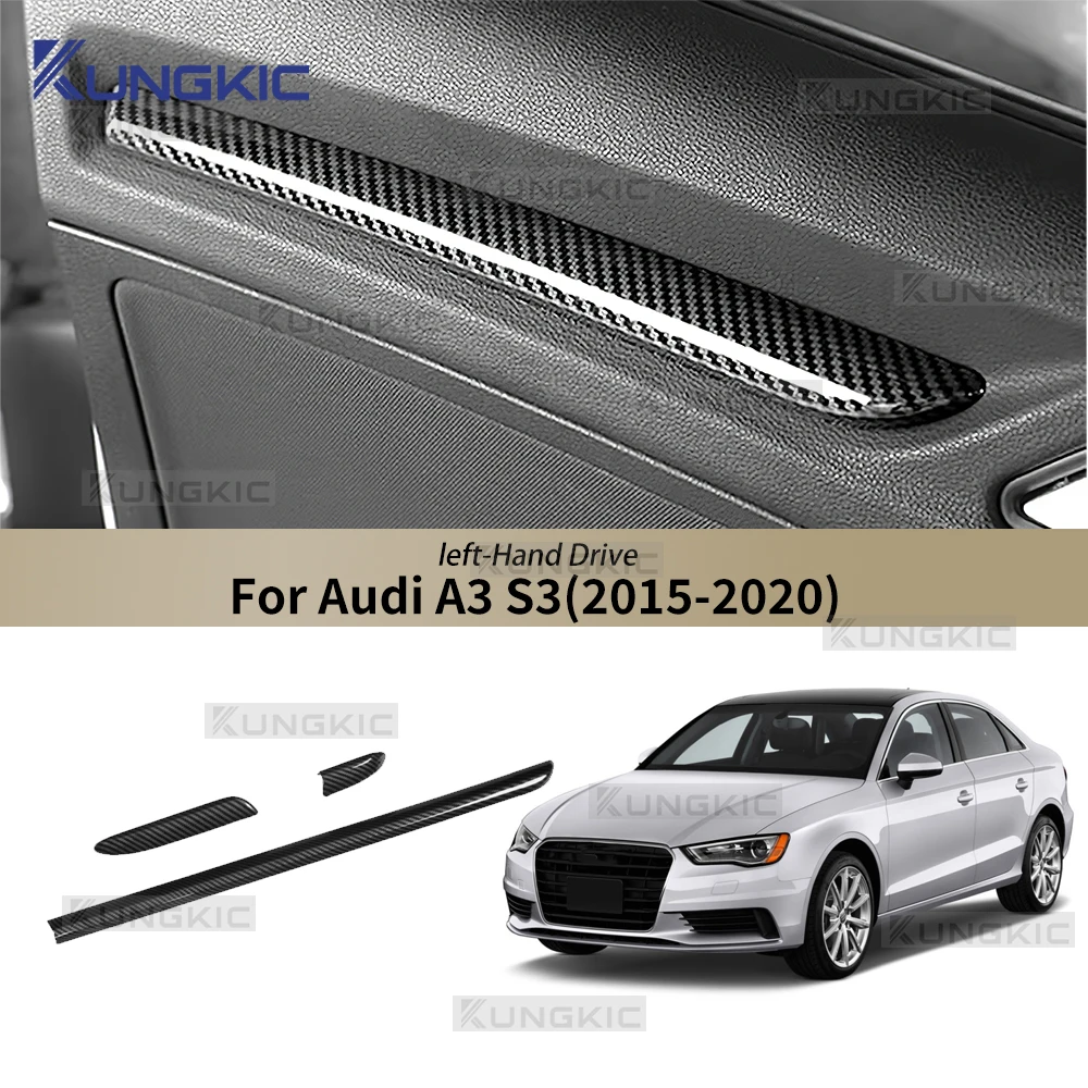 

For Audi A3 S3 2015 2016 2017 2018 2019 2020 LHD ABS Carbon Fiber Pattern Car Door Strip Decor Panel Trim Sticker