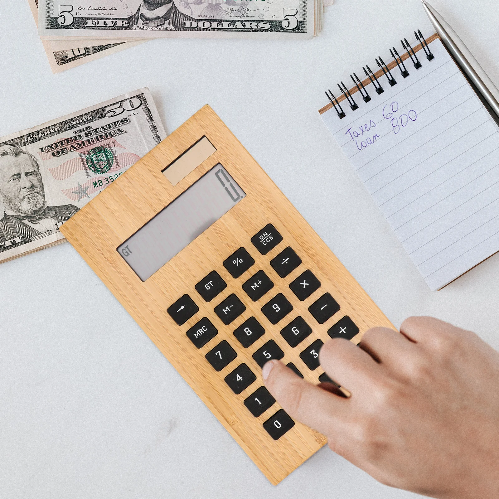 

1pc Solar Calculator Wooden Material Clear Easy Operation Portable For Office School Home Use Electronic